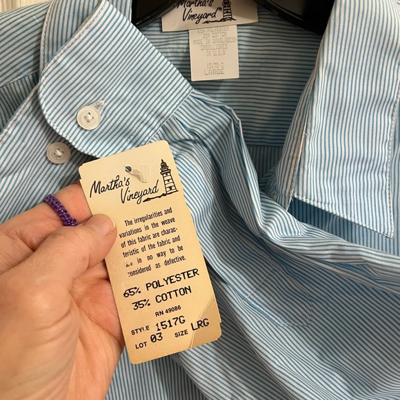 Martha’s Vineyard button up blouse blue white stripe handmade ribbon flowers NWT - Picture 1 of 8